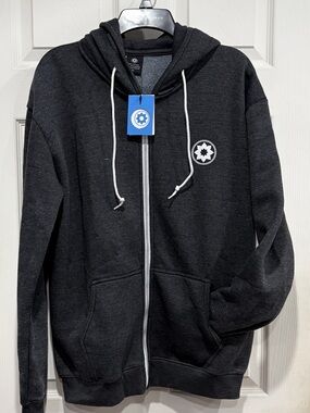 Club Pilates Women’s XL Hoodie Burnout Charcoal Grey Sweatshirt NWT White Logo